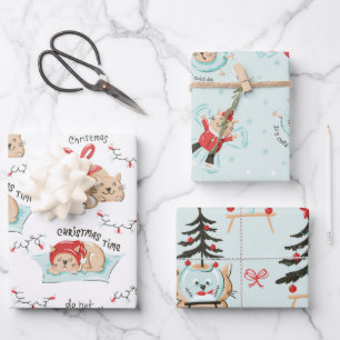 Hoja De Papel De Regalo Patrón de Navidades Meowy con tema de gato curado
