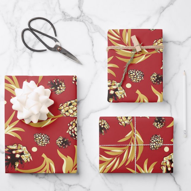 Hoja De Papel De Regalo Patrón de navidades, Nieve de pino 3 (Anverso)