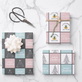 Hoja De Papel De Regalo Patrón de Navidades rosa y azul pastel
