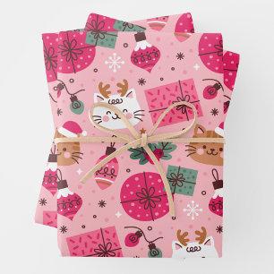 Hoja De Papel De Regalo Patrón de Navidades rosados