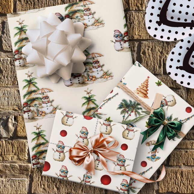 Hoja De Papel De Regalo Patrón de Navidades Sandy Snowman Beach (Subido por el creador)