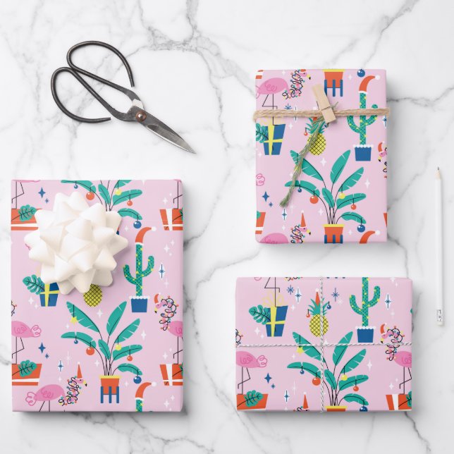 Hoja De Papel De Regalo Patrón de Navidades tropicales festivos (Anverso)