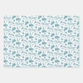 Hoja De Papel De Regalo Patrón de Navidades verde azulados de Mittens y Sn