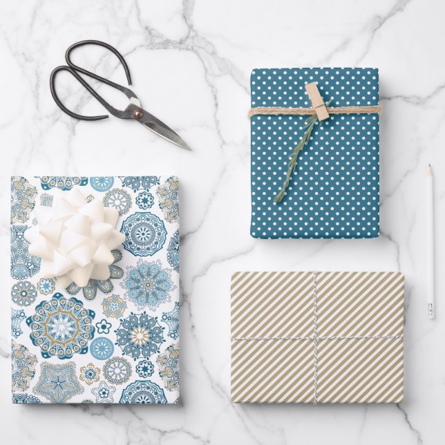 Hoja De Papel De Regalo Patrón de nevadas de Mandala floral festiva (Anverso)