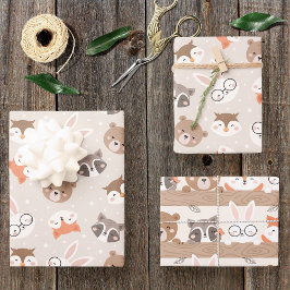 Hoja De Papel De Regalo Patrón de niños animales de bosque