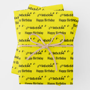 Hoja De Papel De Regalo Patrón de nombre amarillo y negro feliz cumpleaños