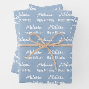 Hoja De Papel De Regalo Patrón de nombre blanco y azul del bebé feliz cump