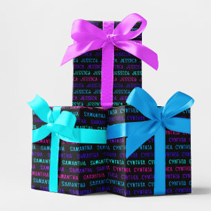 Hoja De Papel De Regalo Patrón de nombres de Cyberpunk colorido