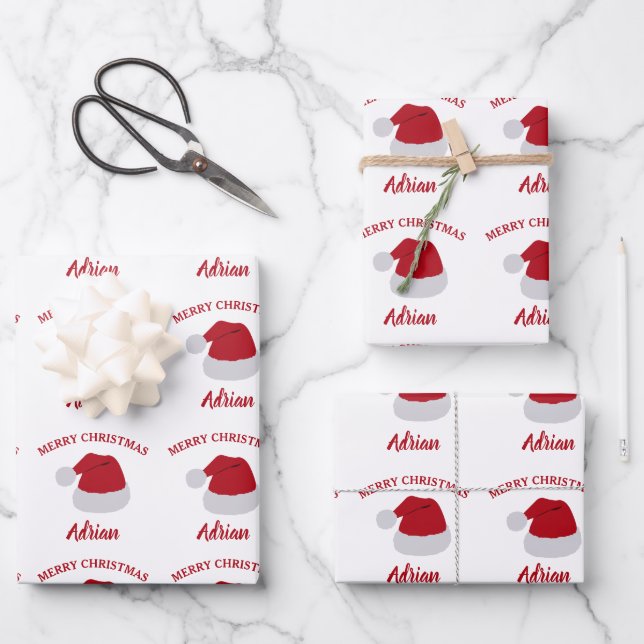 Hoja De Papel De Regalo Patrón de nombres personalizados y Santa Hat de na (Anverso)