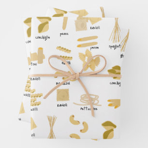 Hoja De Papel De Regalo Patrón de nombres y formas de pasta de italiano