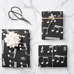 Hoja De Papel De Regalo Patrón de notas musicales en blanco y negro