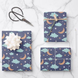 Hoja De Papel De Regalo Patrón de nube de estrella de luna corta