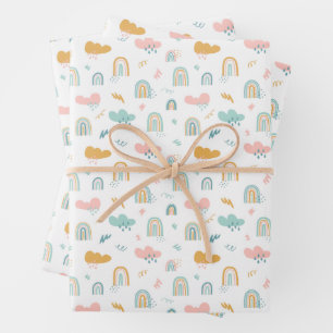 Hoja De Papel De Regalo Patrón de nubes de arcoiris y lluvias divertidas