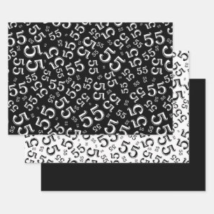 Hoja De Papel De Regalo Patrón de número aleatorio blanco y negro 55 por