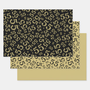 Hoja De Papel De Regalo Patrón de número aleatorio negro y dorado 55 cum