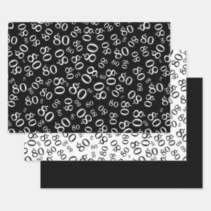 Hoja De Papel De Regalo Patrón de número blanco y negro 80 por 80 años