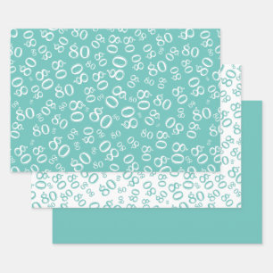 Hoja De Papel De Regalo Patrón de número blanco y Verde azulado de 80 años