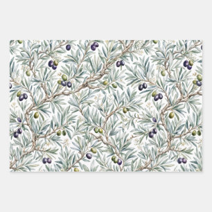 Hoja De Papel De Regalo Patrón de olivo de estilo francés en acuarela verd