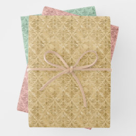 Hoja De Papel De Regalo Patrón de oro de lujo, rosa mojado y Damasco verde
