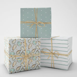 Hoja De Papel De Regalo Patrón de ostión acuático costero