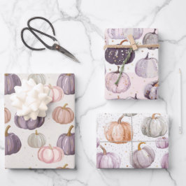 Hoja De Papel De Regalo Patrón de Otoño de Calabaza en Acuarela