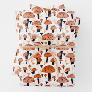 Hoja De Papel De Regalo Patrón de otoño de hongos naranjas