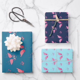 Hoja De Papel De Regalo Patrón de pájaros de amor flamenco rosa día de San