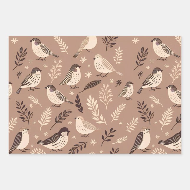 Hoja De Papel De Regalo Patrón de pájaros extravagantes (Anverso)