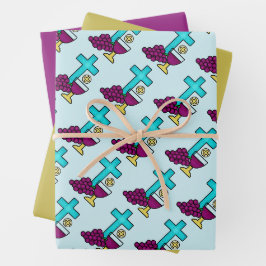 Hoja De Papel De Regalo Patrón de pan de cáliz cruzado de la comunión sagr