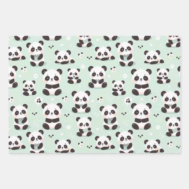 Hoja De Papel De Regalo Patrón de Panda lúdico (Anverso)