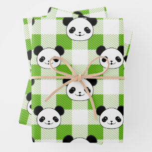 Hoja De Papel De Regalo Patrón de Panda Tartán de oso de color verde y bla