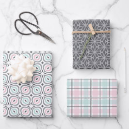 Hoja De Papel De Regalo Patrón de Pastel de Forma Geométrica Gris, Rosa, M