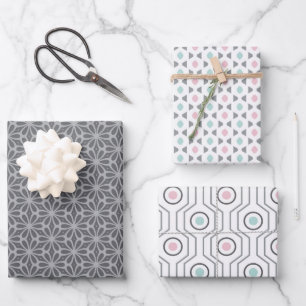 Hoja De Papel De Regalo Patrón de Pastel de Formas Retro Gris, Rosa, Menta
