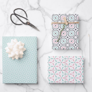 Hoja De Papel De Regalo Patrón de Pastel de Rosa, Verde Menta, Forma Geomé