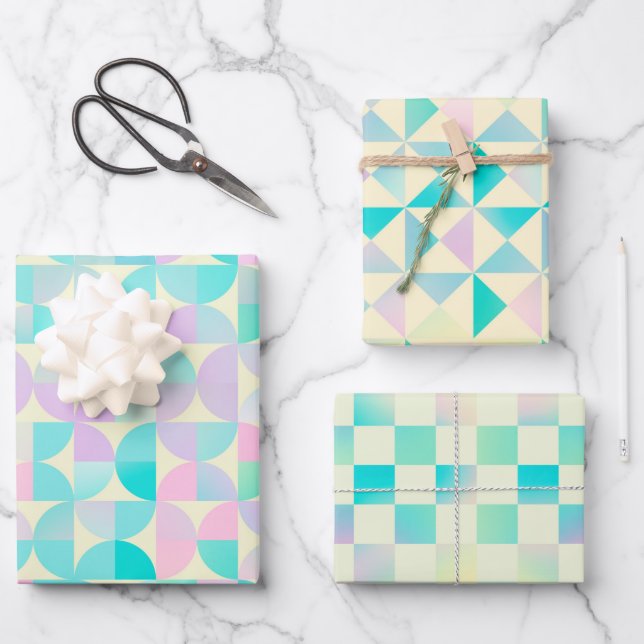 Hoja De Papel De Regalo Patrón de pasto iridiscente holográfico geométrico (Anverso)