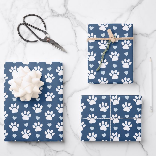 Hoja De Papel De Regalo Patrón De Patas, Patas De Perro, Patas Blancas, Co (Anverso)