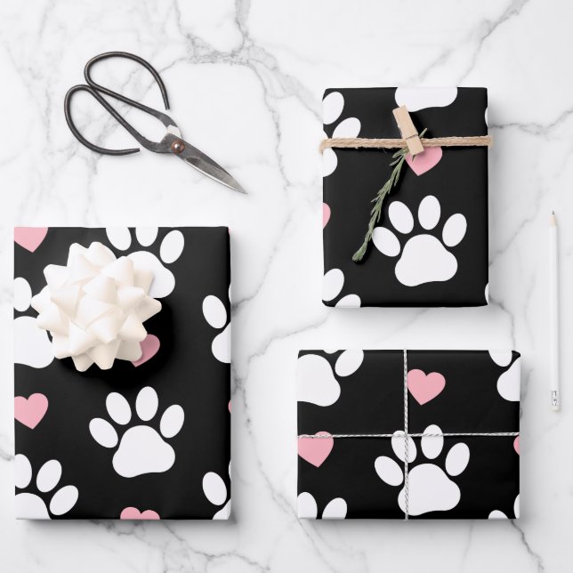 Hoja De Papel De Regalo Patrón De Patas, Patas De Perro, Patas Blancas, Co (Anverso)