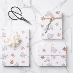 Hoja De Papel De Regalo Patrón de patinaje sobre hielo Rubor Gold Skates