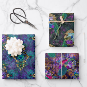 Hoja De Papel De Regalo Patrón de pavo real brillante