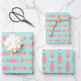 Hoja De Papel De Regalo Patrón de peces de verano costero colorido