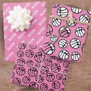 Hoja De Papel De Regalo Patrón de Pelota de Baloncesto Rosa Nombre 
