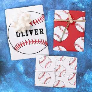 Hoja De Papel De Regalo Patrón de Pelota de Béisbol Jugador Nombre de Niño