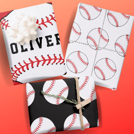 Hoja De Papel De Regalo Patrón de Pelota de Béisbol Nombre de Niños Cumple