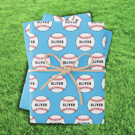 Hoja De Papel De Regalo Patrón de Pelota de Béisbol Nombre de Niños Cumple