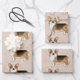Hoja De Papel De Regalo Patrón de Pembroke Welsh Corgi Tricolor de Cabeza 