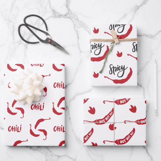 Hoja De Papel De Regalo Patrón de Peppers para Chili Rojo (Anverso)