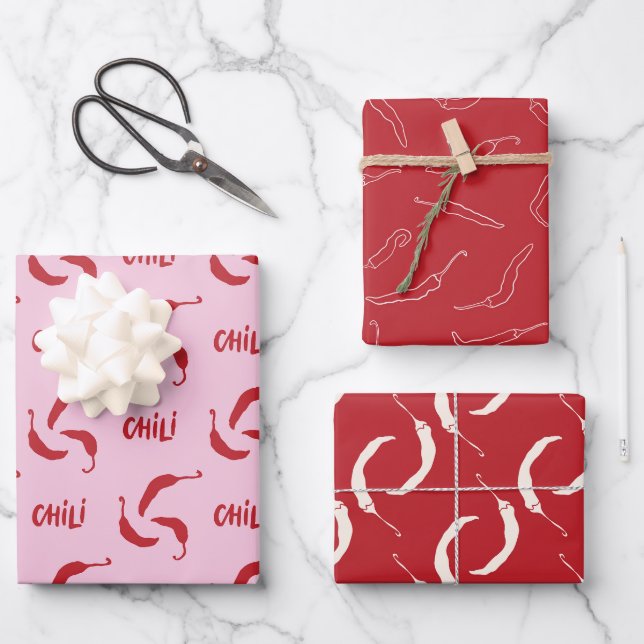 Hoja De Papel De Regalo Patrón de Peppers para Chili Rojo (Anverso)