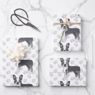 Hoja De Papel De Regalo Patrón de perro de dibujos animados Boston Terrier