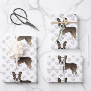 Hoja De Papel De Regalo Patrón de perro de dibujos animados lindo Boston T