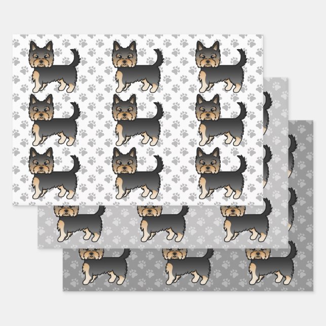 Hoja De Papel De Regalo Patrón de Perro Terrier Negro Y Tan Yorkshire (Set)